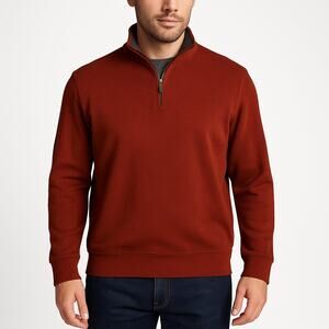 Lands’ End Mens XL Rust Red Quarter Zip Pullover Sweater Casual Warm winter cozy